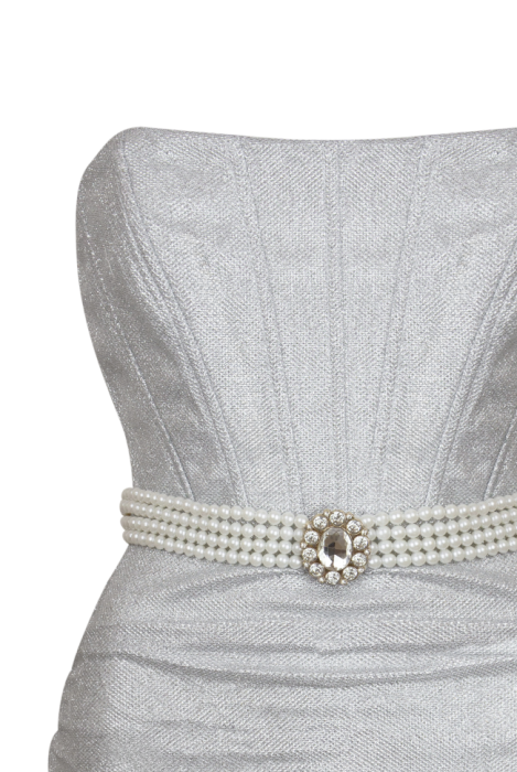 Платье "Леа", мини, серебристое, корсетное