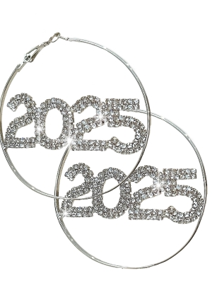 Серьги-кольца "2025" серебряные, стразы