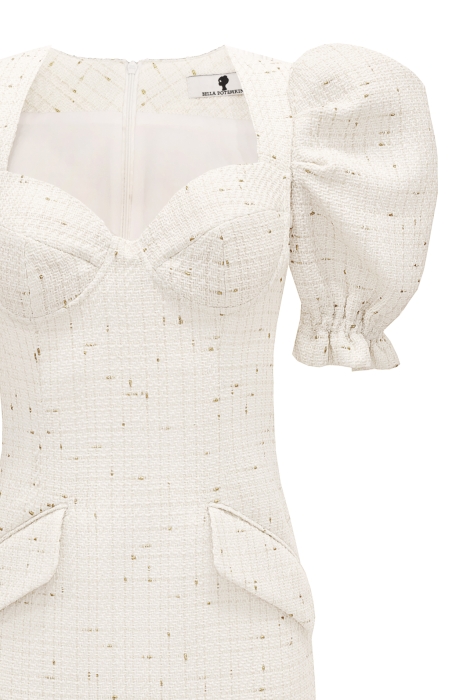 Платье "Дариан" белое, золотистая клетка