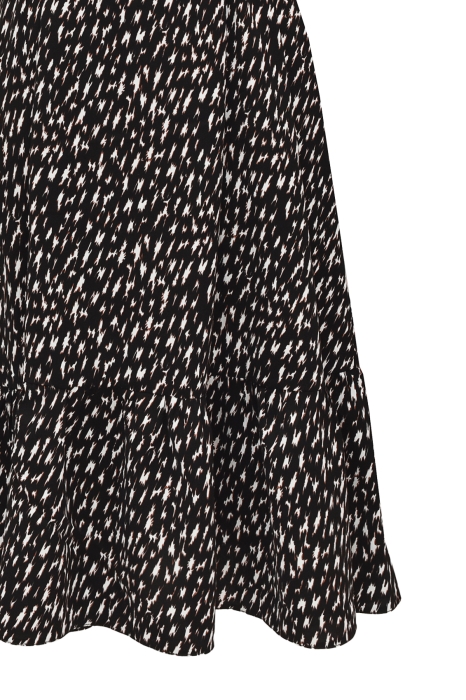 Платье "Рея" черное, белый принт, широкий воротник с белой каймой, миди