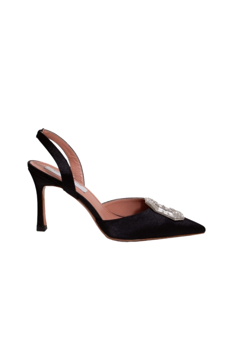 Туфли - босоножки черные, крупная брошь из стекляруса