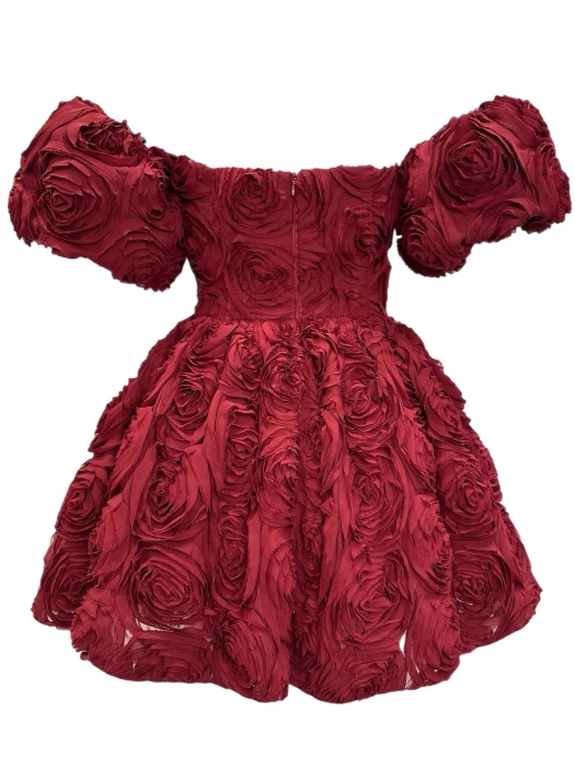 Корсетное платье "Андрэ", мини, пышное, объемные розы, бордо