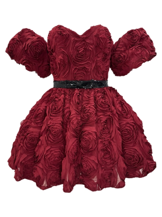 Корсетное платье "Андрэ", мини, пышное, объемные розы, бордо