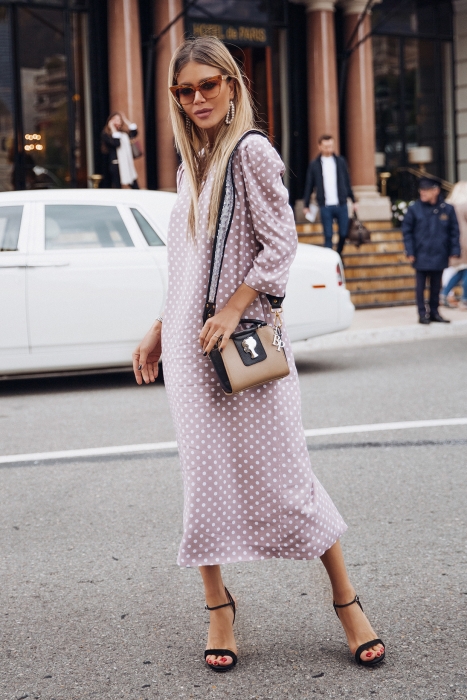 Платье "Доминик" какао, белый горох