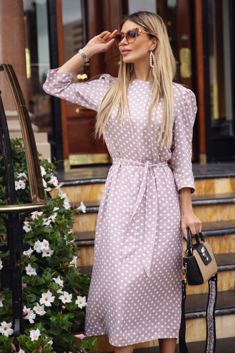 Платье "Доминик" какао, белый горох