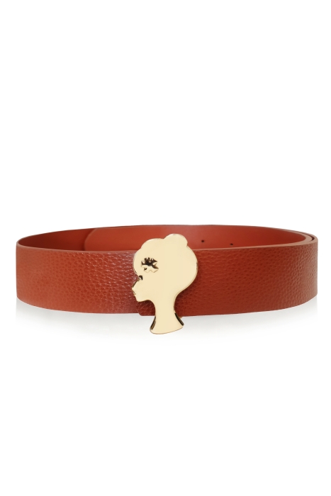 Ремень (пояс) "ЛОГО" кожаный, коричневый, 4 см.