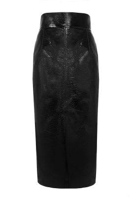 Юбка "Мэгги" миди, черная, эко-кожа, лак фактурный