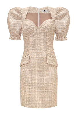 Платье "Дариан" бежевое, золотистая клетка