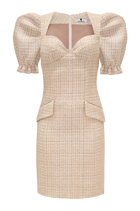 Платье "Дариан" бежевое, золотистая клетка
