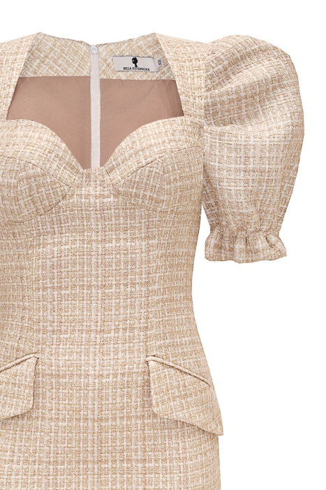 Платье "Дариан" бежевое, золотистая клетка