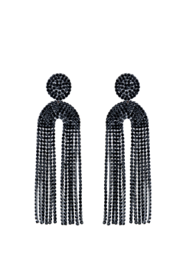 Серьги - подвески "Кисти" черные, из металла со стразами, основа: круг