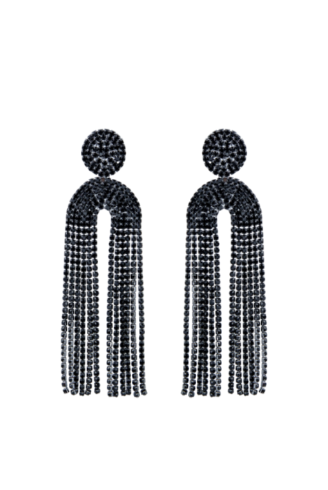 Серьги - подвески "Кисти" черные, из металла со стразами, основа: круг