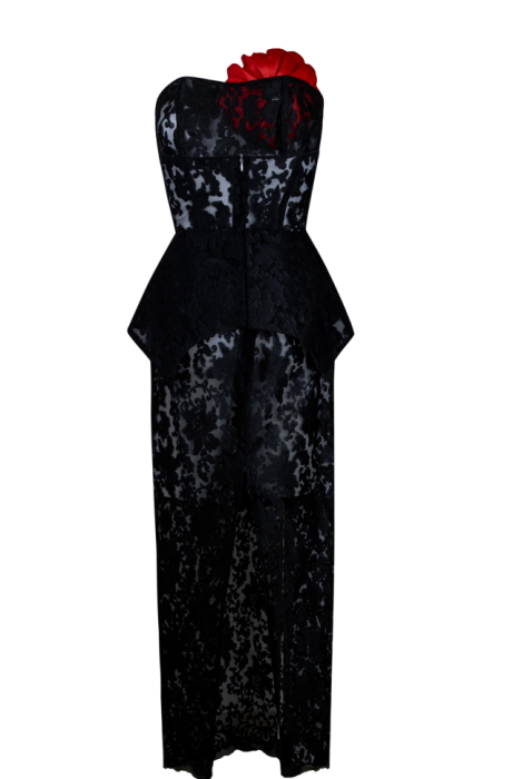 Платье "Делисия" черное, кружево, с корсетом и брошью