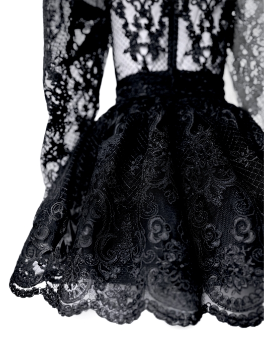 Платье "Дженнер" черное, мини, кружево с вышивкой