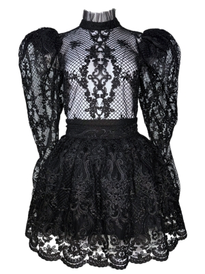 Платье "Дженнер" черное, мини, кружево с вышивкой