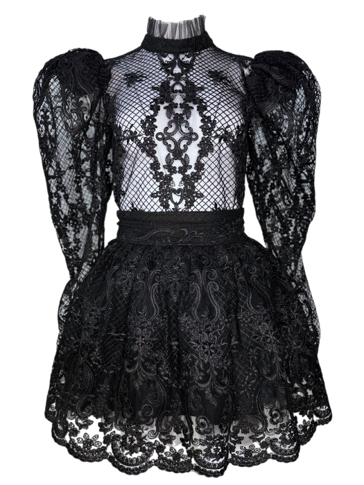Платье "Дженнер" черное, мини, кружево с вышивкой