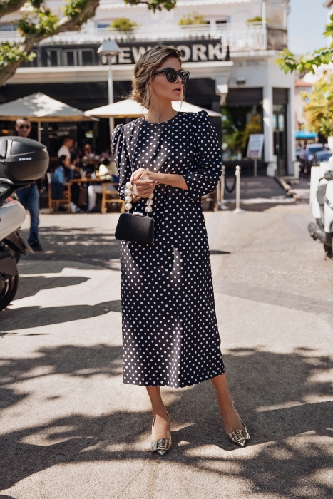 Платье "Доминик" черное, белый горох