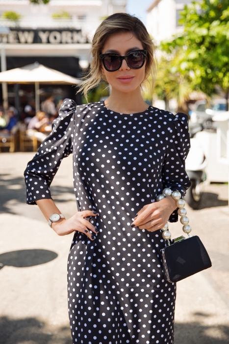 Платье "Доминик" черное, белый горох