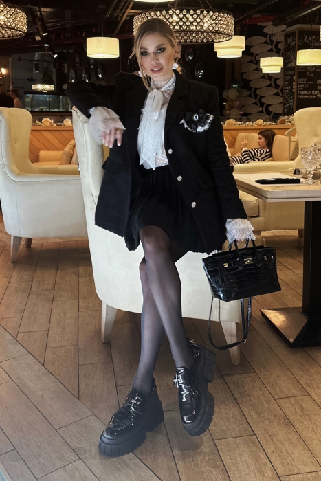 Костюм "Клэрри" черный, с юбкой, твид, мини