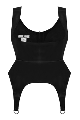 Жилет - корсет - баска черная, эко-кожа, имитация подвязок