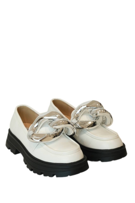 Лоферы "FW 23-24" белые, на черной платформе, крупная цепь