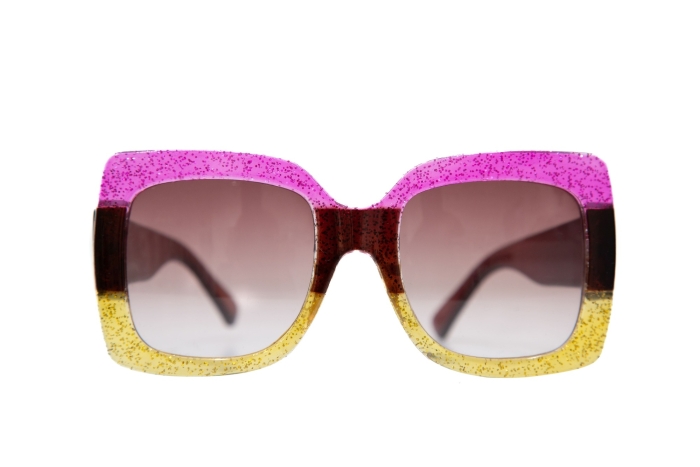 Очки солнцезащитные, оправа розово - золотистые с черным, линзы с затемнением