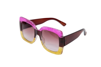 Очки солнцезащитные, оправа розово - золотистые с черным, линзы с затемнением