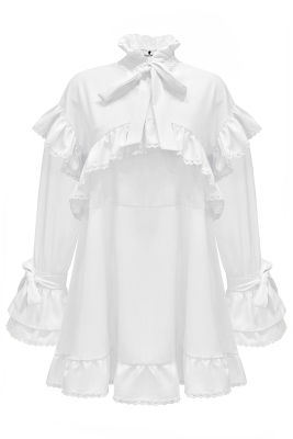 Платье "Вилора" белое, с белым кружевом из хлопка