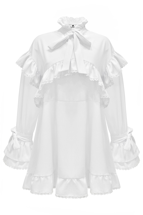 Платье "Вилора" белое, с белым кружевом из хлопка
