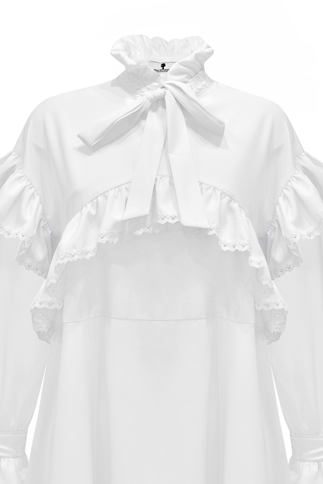 Платье "Вилора" белое, с белым кружевом из хлопка