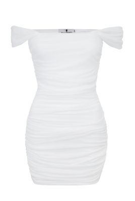 Платье "Леканто" мини, белое (молочное), с драпировкой 