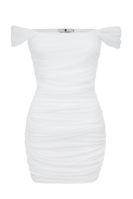 Платье "Леканто" мини, белое (молочное), с драпировкой 