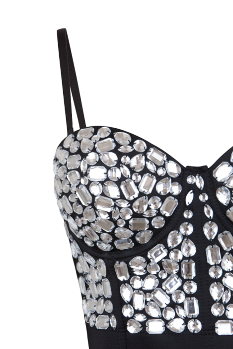 Топ-корсет "Бенита" черный, с серебряными камнями
