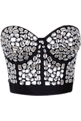 Топ-корсет "Бенита" черный, с серебряными камнями