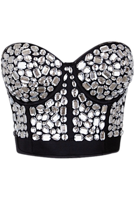 Топ-корсет "Бенита" черный, с серебряными камнями