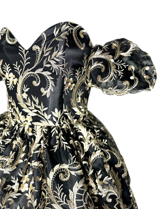 Платье "Версаль" золотая вышивка, черное, французское кружево, мини