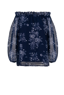 Блуза "Элизабет" синяя, молочный принт