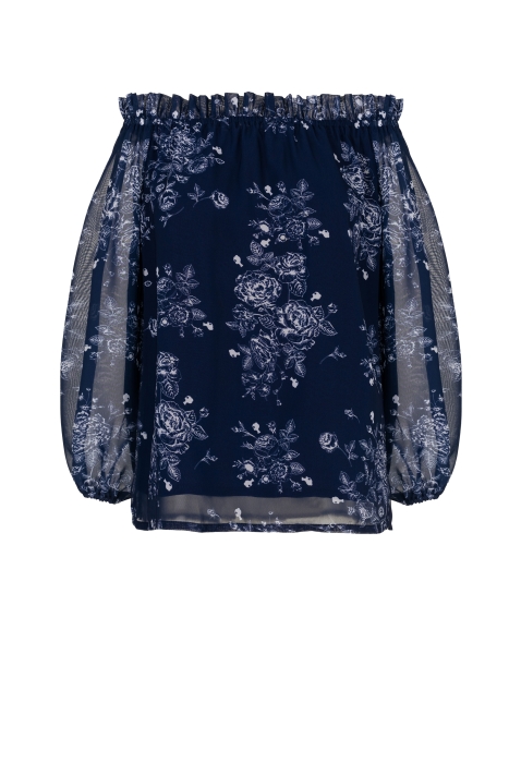 Блуза "Элизабет" синяя, молочный принт