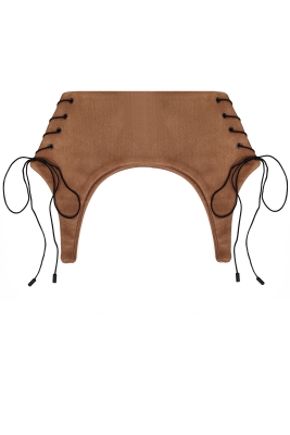 Пояс - корсет - баска бежевая, велюр, на завязках, имитация подвязок