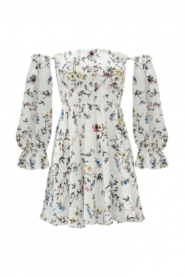 Платье "Эви" белое, цветочный принт, пошив верха "венгерка", мини