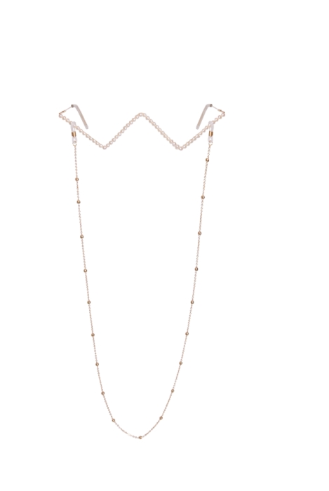 Очки "Гламур" золотистые, декорированы жемчугом, с цепочкой.