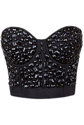 Топ-корсет "Бенита" черный, с черными камнями