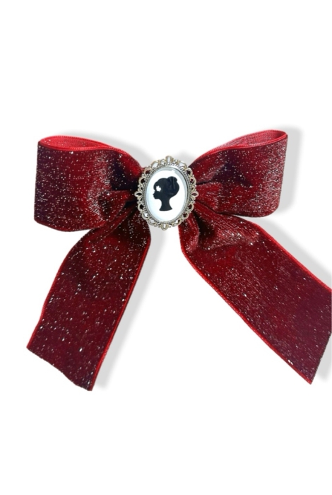 Бант-заколка, бордо, бархат с блеском