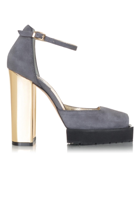 Босоножки "Альба" замша графит, каблук золотистый