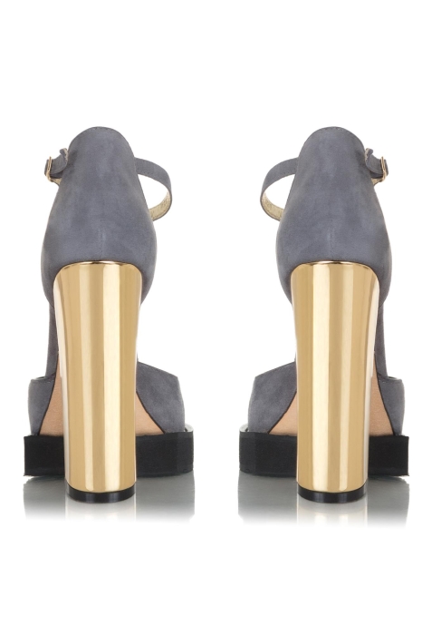 Босоножки "Альба" замша графит, каблук золотистый