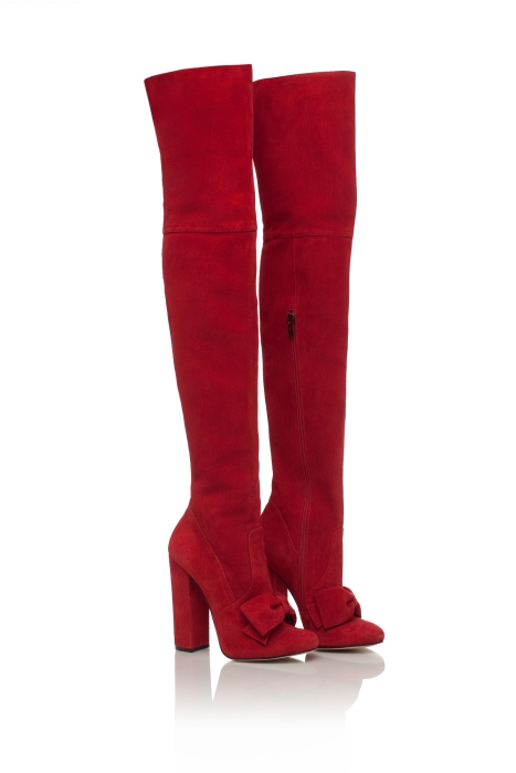 Ботфорты замша красные с бантом