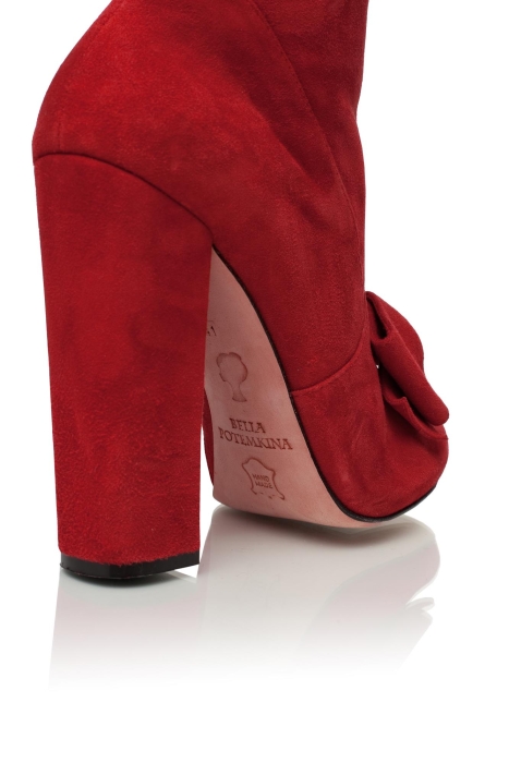 Ботфорты замша красные с бантом