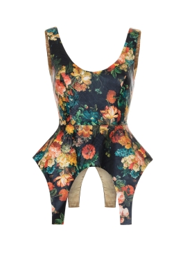 Жилет "Мейт" черный с цветами, эко-кожа