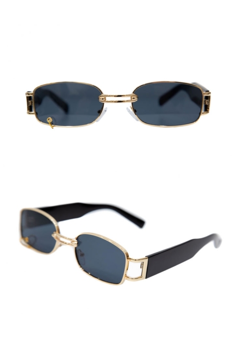 Очки солнцезащитные черные, золотистая оправа, прямоугольные с декором