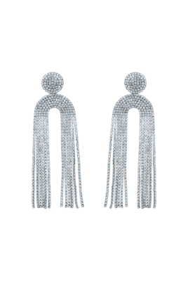 Серьги - подвески "Кисти" серебристые, из металла со стразами, основа: круг